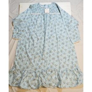 Ashley Taylor Flannel Nightgown Sz 3X Blue Floral Gingham GrannyCore Ruffle VTG